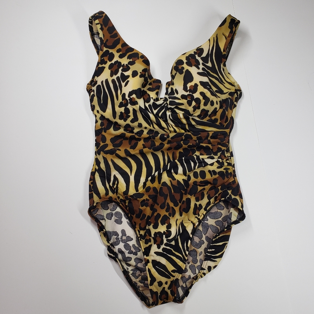 Miraclesuit Safari Animal-Print One-Piece Swimsuit in Yellow, Brown, Black
